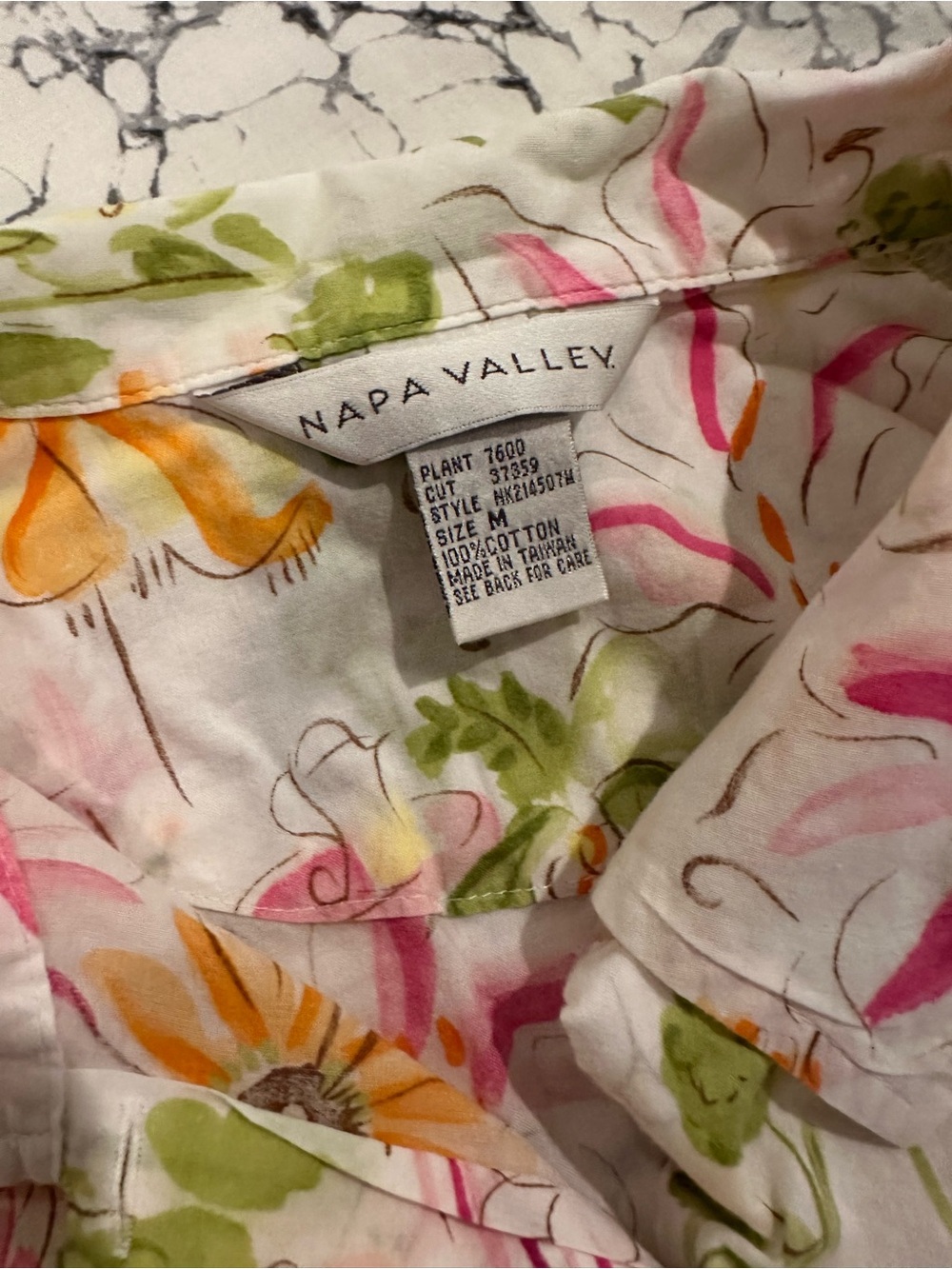 Vintage White Floral Button-Up Shirt with Pink & Orange Blooms - Picture 6 of 7